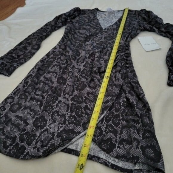 ANINE BING Penelope Long-Sleeve Silk Grey Python Print Mini Wrap Dress Size S - Picture 9 of 12